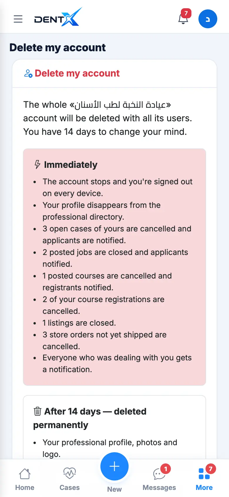 Delete my account